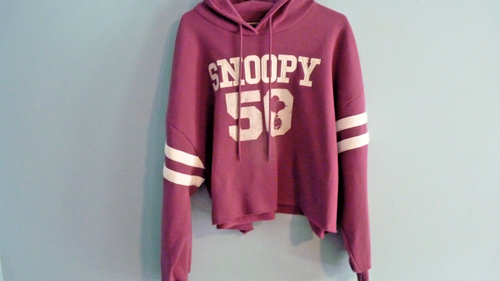 Aeropostale Peanuts Snoopy Football Cropped Pink Hoodie Women's LARGE NWT
