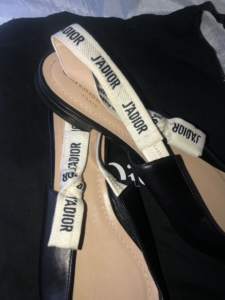 CHRISTIAN DIOR J'ADIOR LEATHER & RIBBON BLACK NOIR BALLERINA CHRISTIAN DIOR J'ADIOR LEATHER & RIBBON BLACK NOIR BALLERINA