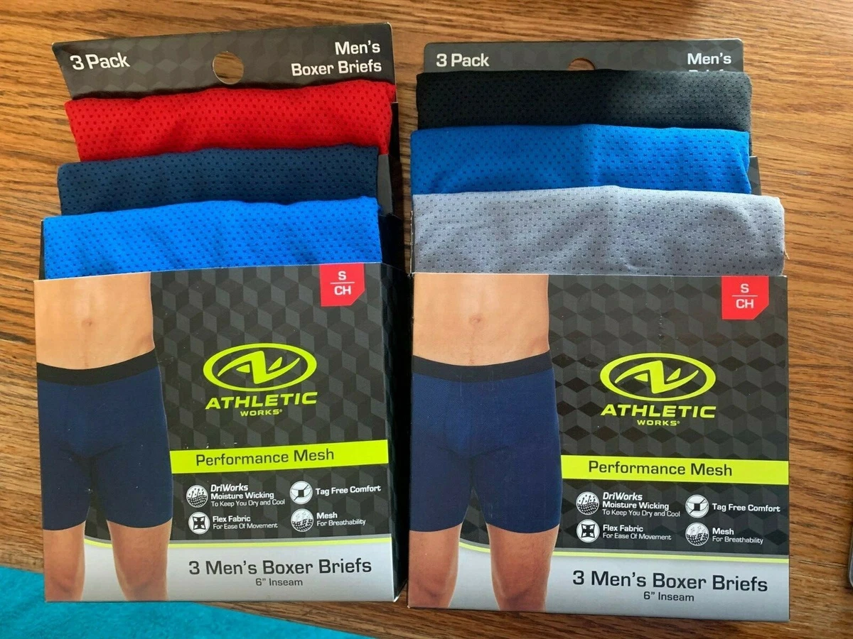 New lot of 2 Mens Athletic Works Performance Mesh Boxer Briefs 3 pk S 6  inseam