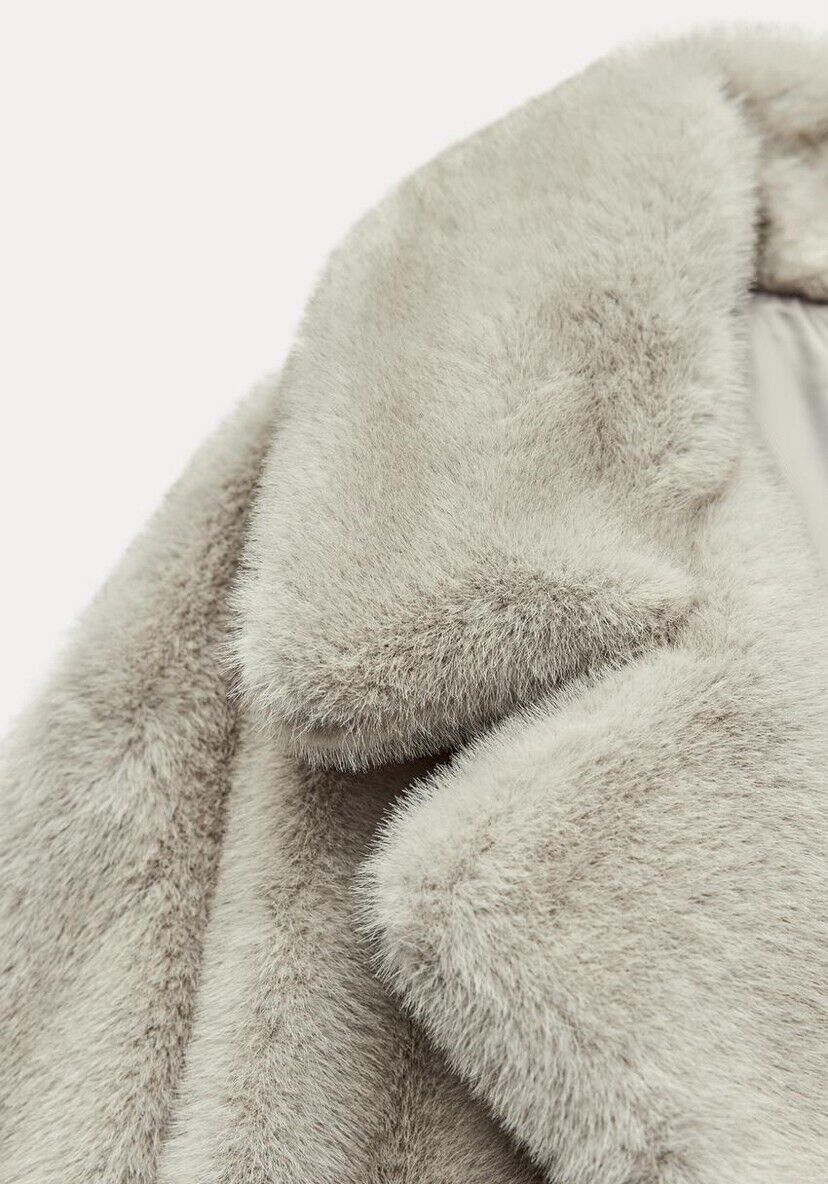 ZARA LONG FAUX FUR COAT GREY LAPEL COLLAR NEW FW24/25 SIZES ZARA LONG FAUX FUR COAT GREY LAPEL COLLAR NEW FW24/25 SIZES