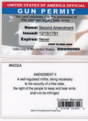 The Second Amendment collectors card for NRA fans - 2nd amd. printed on back