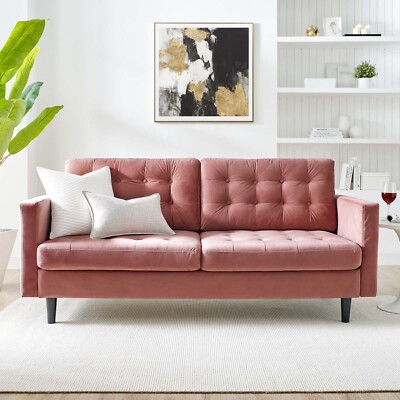 Modway Exalt Performance Velvet Tufted Sofa in Dusty Rose