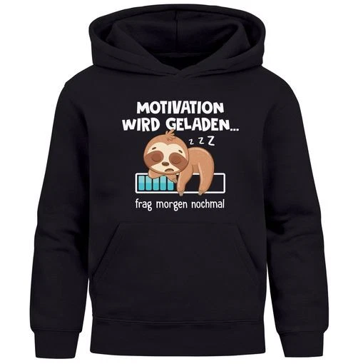 MOONWORKS Kinder Hoodie Jungen Faultier Spruch lustig Motivation wird geladen