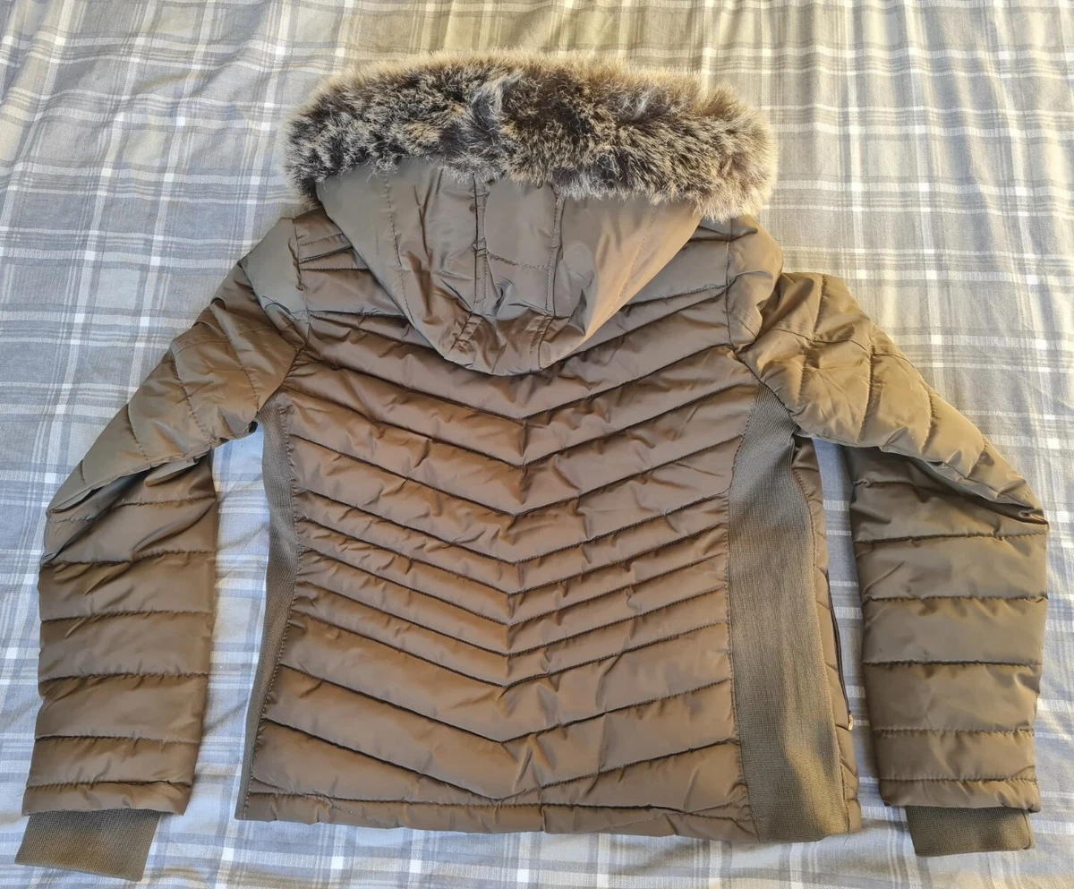 TK MAX Ladies Winter Padded Coat Jacket Size S Fur Collar Khaki