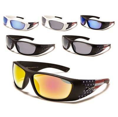 X Loop Sunglasses USA American Flag Print Wrap Matte Plastic Frame Patriotic Men
