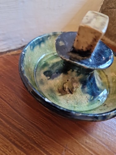 Raro antico porta fiammiferi in ceramica smaltata a goccia - Foto 6 di 24