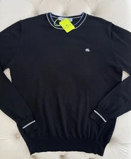 Unisex ETRO Milano Pullover Lana Wool Knit Logo Crew Neck Black Sweater XL size