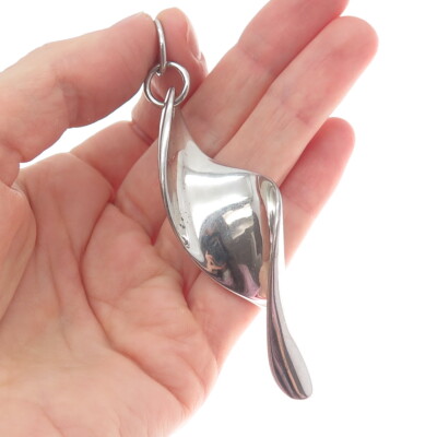 ELLE 925 Sterling Silver Vintage Real Ruby Modernist Twisted Pendant