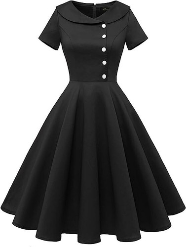 Wedtrend Women's 1950s Vintage Audrey Hepburn Style Swing Dresses 2XL Black