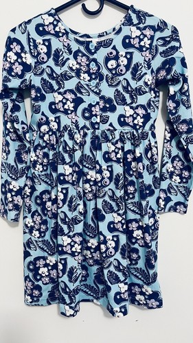 Hanna Andersson Floral Long Sleeve Dress Button Front Pockets Girls Sz 140/US 10 - Picture 7 of 9