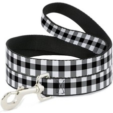 Dog Leash Buffalo Plaid Black White 4 Feet Long 1.5 Inch Wide