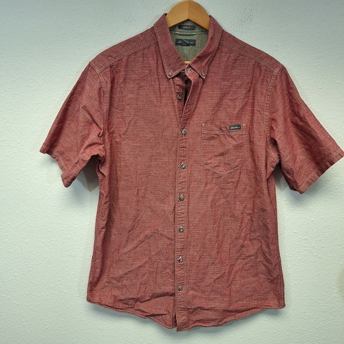 Eddie Bauer Button Down Shirt Lightweight Short Sleeve Red Men's Size TL