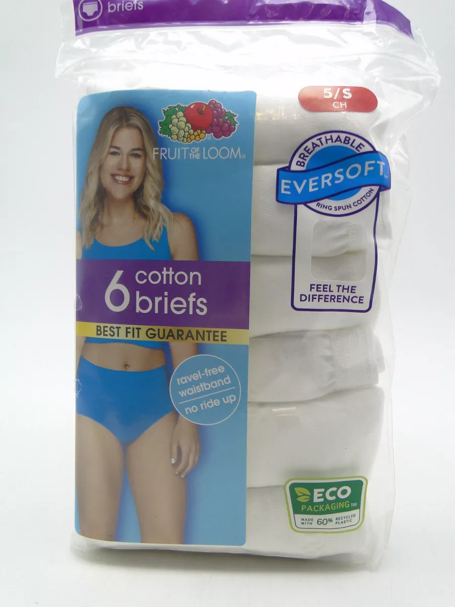 6pr Ladies White Cotton Panty Briefs Underwear Sizes 5-10 Fruit of the Loom