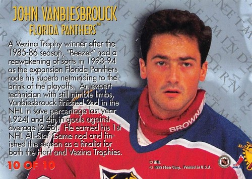 1994-95 Fleer Netminders #10 John Vanbiesbrouck - Picture 2 of 2