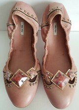 MIU MIU AMAZING WASHED PINK LEATHER EMBELLISHED FLATS EU 38.5 I LOVE SHOES