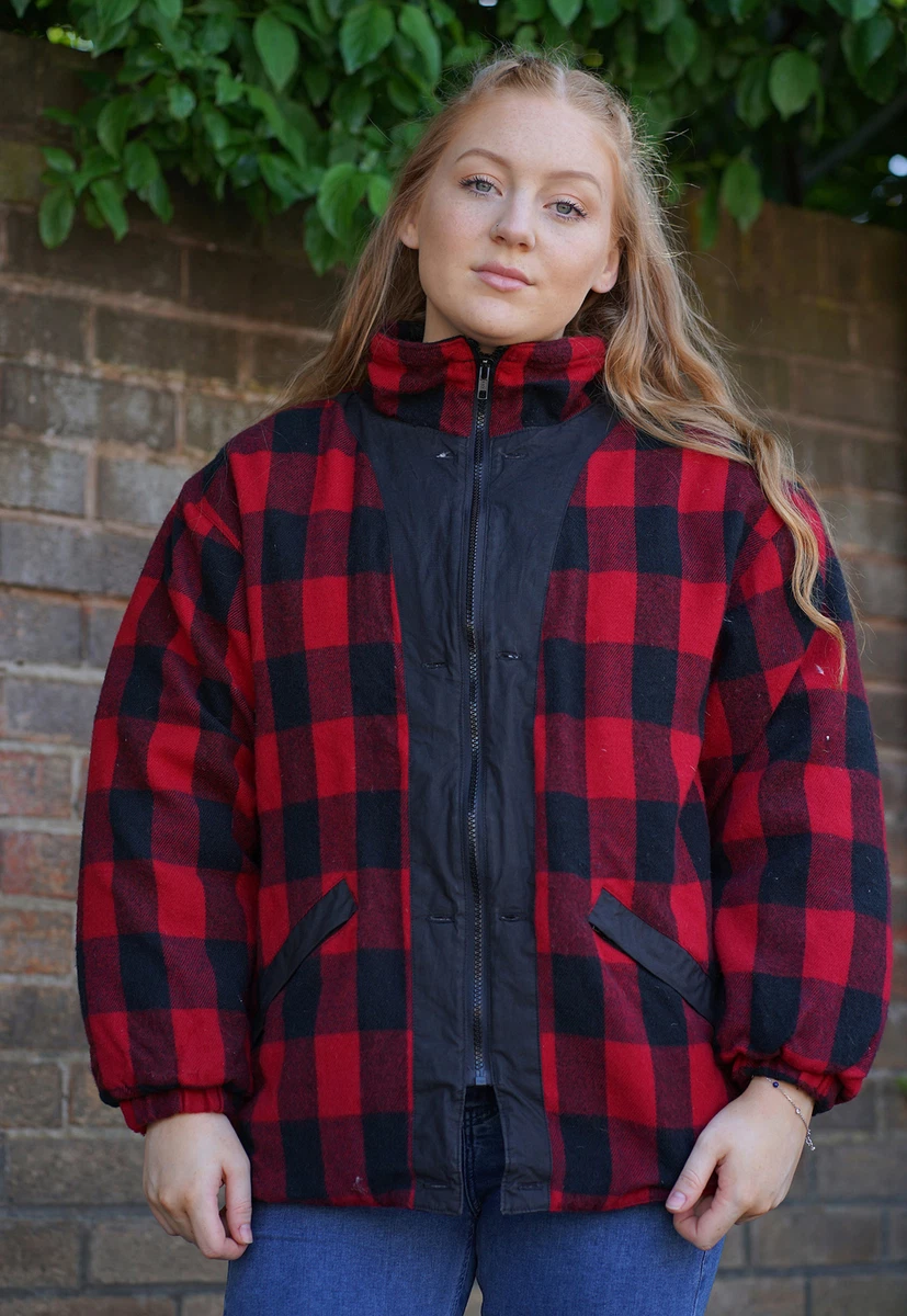 Red and black checked jacket best sale womens