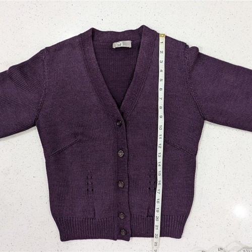 Mila Schön Damen Wolle lila Strick Cardigan Pullover Knöpfe vorne V-Ausschnitt dick M - Bild 5 von 10