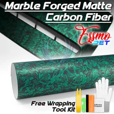 ESSMO PET Marble Forged Matte Carbon Fiber Emerald Green Car Vehicle Vinyl Wrap