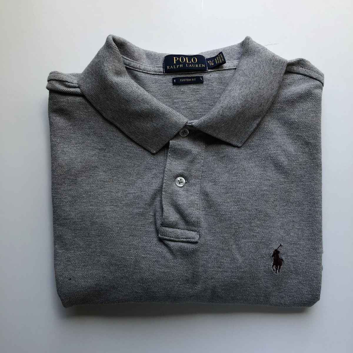 POLO Ralph Lauren Polo Shirt Short Sleeve XL GREY W/ Burgundy Pony