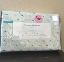 NEW 4pc Tommy Bahama King Sheet Set Tropical Marlin Fish Striped Cotton Percale
