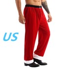 Mens Christmas Velvet Long Pants Trousers Xmas Santa Claus Cosplay Costume