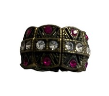 Bronze Tone, Clear  Purple Rhinestones Adjustable Ring Bling Women  s Stretch