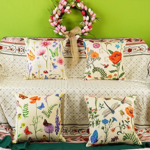 ONWAY Outdoor Waterproof Spring Summer Pillow Covers 18X18 Inch Set of 4 Floral - Picture 7 of 7