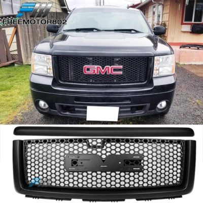 Fits 07-13 GMC Sierra 1500 Front Hood Molding + Upper Grille Matte Black - Image 1 of 4