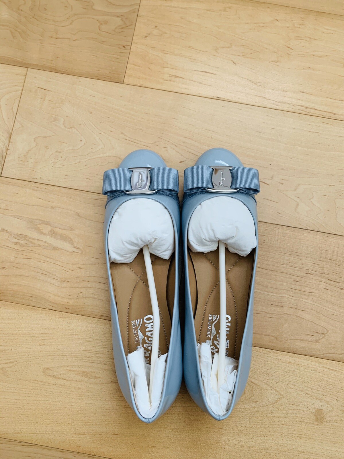 Authentic Salvatore Ferragamo Vera Flat Size 6 Baby Blue Brand New