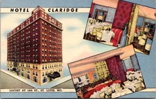 Linen Postcard Hotel Claridge Locust at 18th Street in St. Louis, Missouri