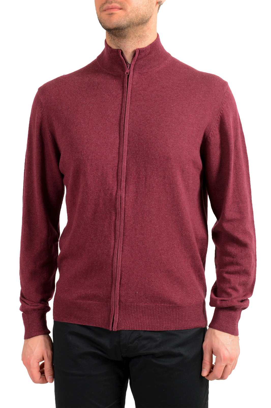 Pierre Balmain Мужской бордовый шерстяной кашемировый свитер-пуловер на молнии