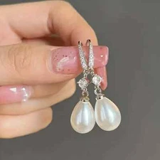 legant And Exquisite Sparkling Imitation Pearl Pendant Earrings