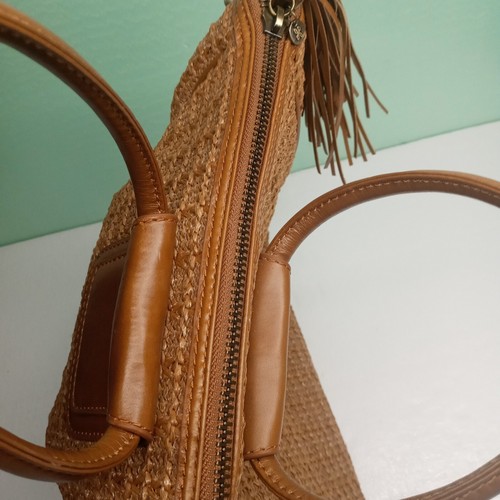 Hobo Tasche groß gewebt mit Lederbesatz und Quaste braun selten! - Bild 18 von 24