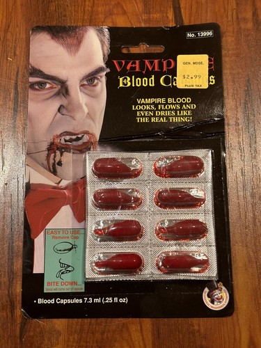 Rare Vintage 1996 Collegeville Halloween Made in USA Vampire Blood Capsules NOS