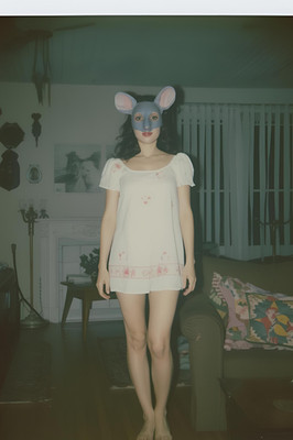 Vintage Creepy Portrait Woman Wearing Mouse Mask 4x6 Photo