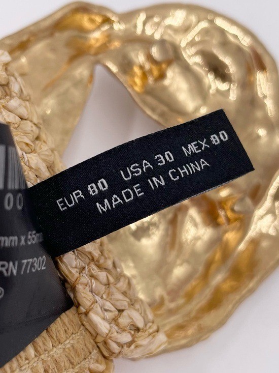 Zara Woven Raffia Belt Gold Tone Textured Buckle Stretch  display picture 3
