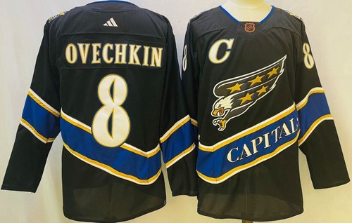 Alex Ovechkin (C) Capitals Adidas Mens Black Reverse Retro Eagle Jersey Size: 56