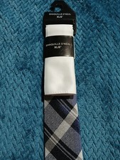 SHAQUILLE O'NEAL XLG Men's Navy Gray White Plaid Tie with White Hankie SET
