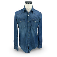 Levis Western Chambray Denim Shirt Men  s Medium Blue Long Sleeve Pearl Snap