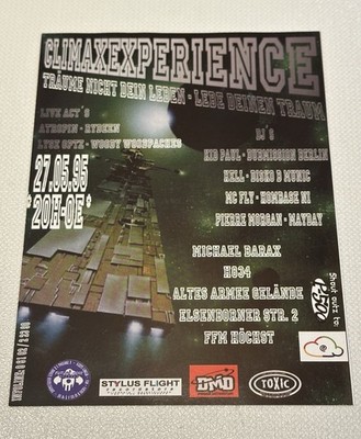 Climax Experience 1995 Michael Barax Frankfurt Flyer Techno Rave DIN A6 Hell