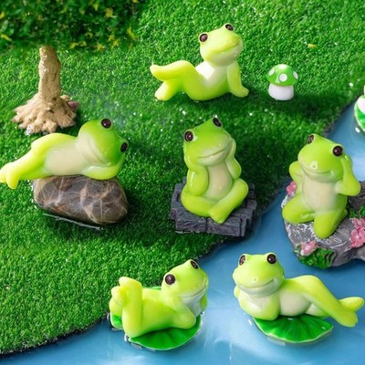 5/6Pcs Cartoon Funny Frog Figurine Ornamen Fish Tank Aquarium Decoration