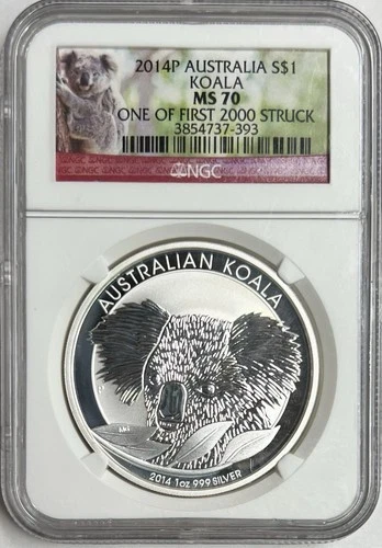 2014P Australia S$1 Koala MS70 NGC 1 of First 2000 Struck