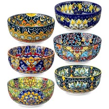 Bohemian Floral Bowls Set - 28oz Ceramic Soup Bowls Set of 6