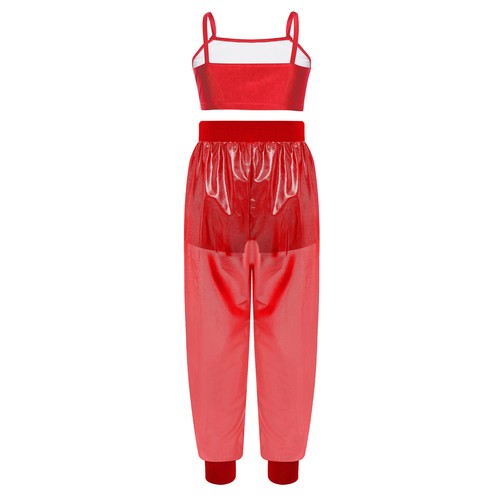 Kids Girls Sports Set Hip-hop Dance Vest with See-through Mesh Pants Yoga Gym - Picture 19 of 34