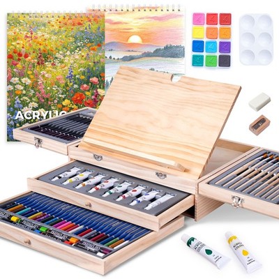 85-Piece Deluxe Wooden Art Supplies Set with Easel, Pencils, Brushes, Pad