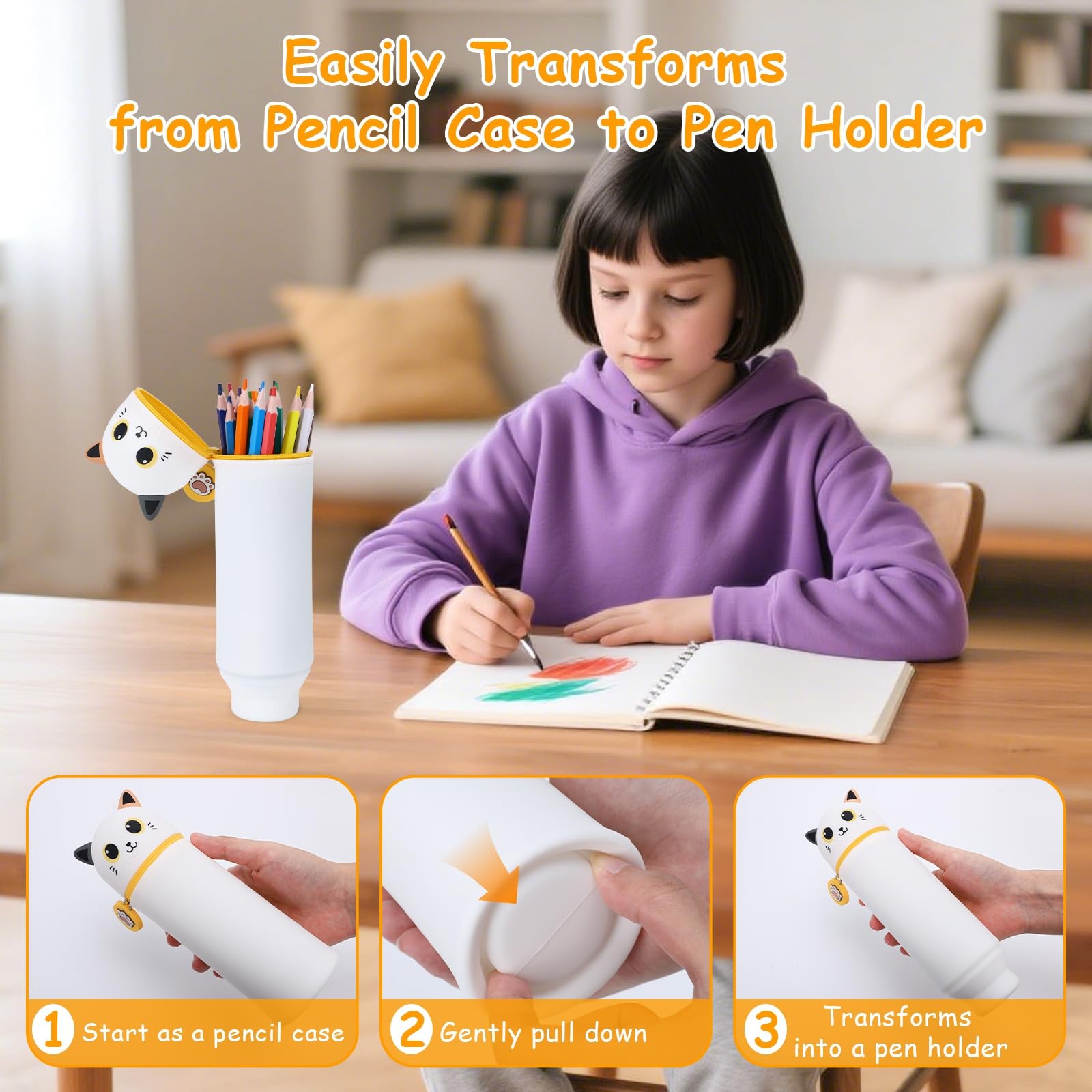 Étui à crayon extensible 2 en 1 rétractable en silicone souple - 3