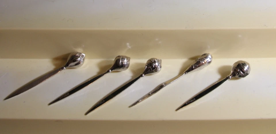 Palitos de azeitona esterlina Art Decco década de 1930--conjunto de 5 - Imagem 2 de 2