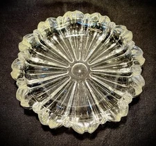 Vtg Mid-Century Clear Glass Scalloped Ash Tray, Trinket, Floral, Round 5 1/2"