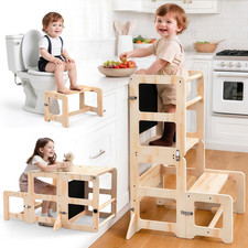 Toddler Kitchen Step Stool, 4-In-1 Foldable Standing Tower with Blackboard, Todd