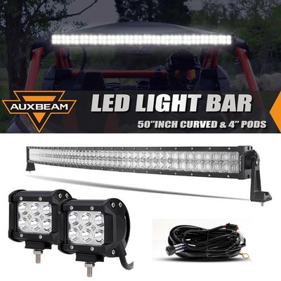 AUXBEAM 50'' INCH Curved LED Light Bar & 4'' Pods Kit For Can-Am Maverick X3 MAX